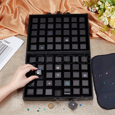 70-Slot Rectangle Aluminium Alloy Covered with Velvet Jewelry Organizer Handled Display Cases CON-WH0089-193A-1