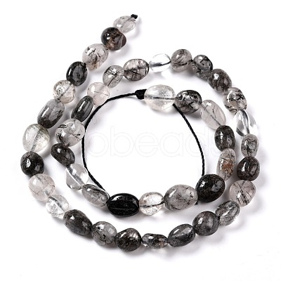 Natural Tourmalinated Quartz/Black Rutilated Quartz Beads Strands G-G018-60-1