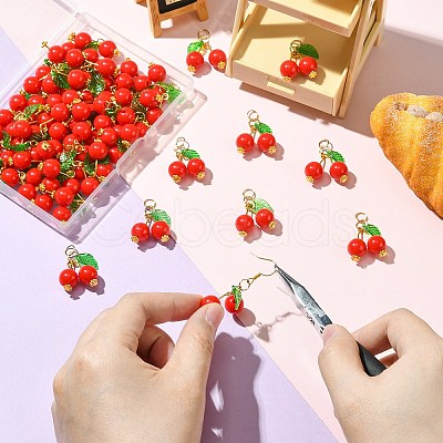 50Pcs Acrylic Cherry Pendants PALLOY-CJ00164-1