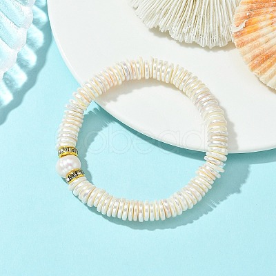 Potato Natural Pearl & Electroplated Shell Pearl Heishi Beads Stretch Bracelets BJEW-JB14158-1