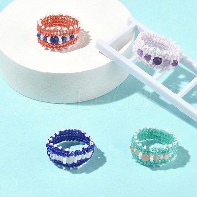 Glass Seed Bead Braided Rings RJEW-MZ00006-1