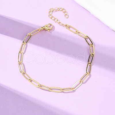 Brass Paperclip Chains Bracelets for Women BJEW-C140-24G-1