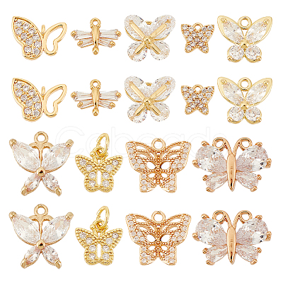 AHADERMAKER 18Pcs 9 Styles Brass Pave Clear Cubic Zirconia Pendants KK-GA0001-30-1