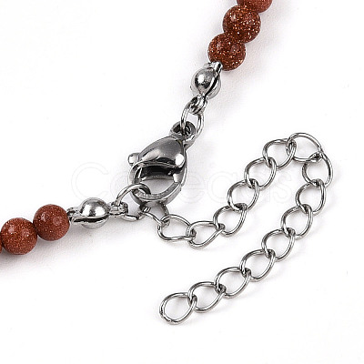 Synthetic Goldstone 4.5mm Round Beaded Flower Pendant Necklaces NJEW-T016-04J-1