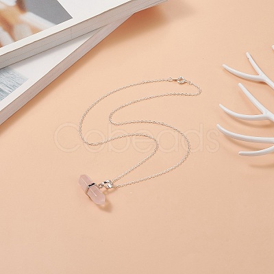 Natural Rose Quartz Geometric Pendant Necklace NJEW-JN04239-05-1