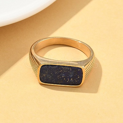 316L Stainless Steel Natural Lapis Lazuli Finger Rings for Women RJEW-U054-02C-03G-1