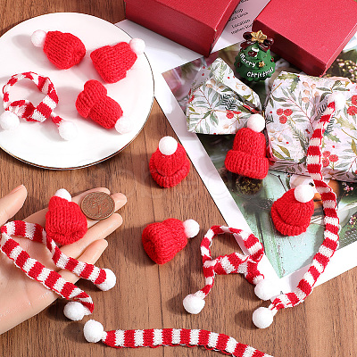 12Pcs Woolen Crochet Mini Hat with Pom Pom Ball with 12Pcs Mini Knitting Wool Yarn Scarf with 1Pc Rectangle Plastic Bags AJEW-SC0003-46A-1