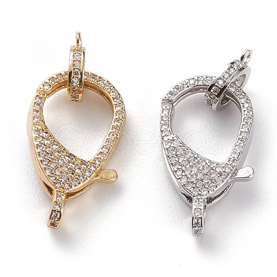 Brass Micro Pave Clear Cubic Zirconia Lobster Claw Clasps KK-C100-43G-1