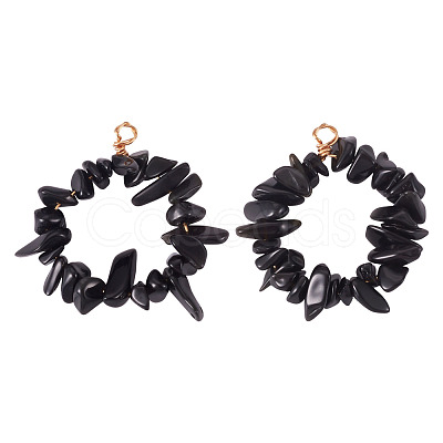 2Pcs Natural Obsidian Chip Beaded Pendants PALLOY-TAC0232-05-1