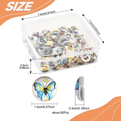 60Pcs Half Round with Butterfly Glass Cabochons GGLA-FS0001-16B-1