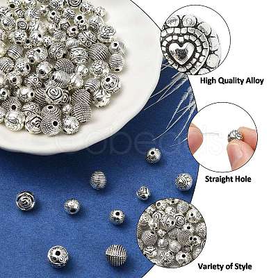 100Pcs 10 Styles Tibetan Style Alloy Beads FIND-CJ0003-19-1