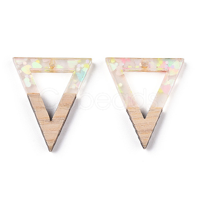 Transparent Resin & White Wood Pendants RESI-N039-29-1