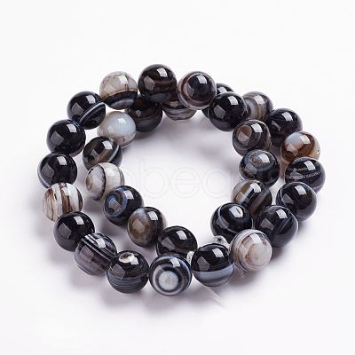Natural Black Striped Agate/Banded Agate Beads Strands G-J359-01-8mm-1