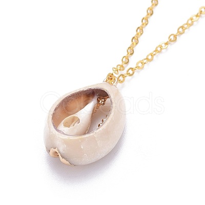 Electroplate Cowrie Shell Pendant Necklaces X-NJEW-JN02370-1