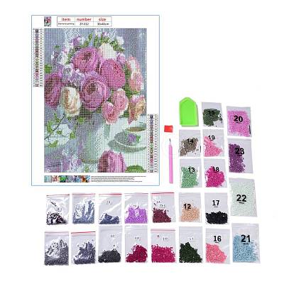 DIY 5D Flower Pattern Canvas Diamond Painting Kits DIY-C021-08B-1