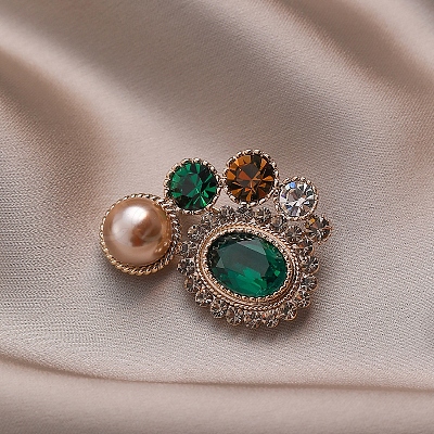 Oval Alloy Colorful Rhinestone Brooches for Backpack Clothes PW-WGDD76F-01-1