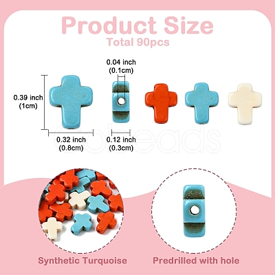 90Pcs 3 Colors Synthetic Turquoise Beads TURQ-YW0001-07-1