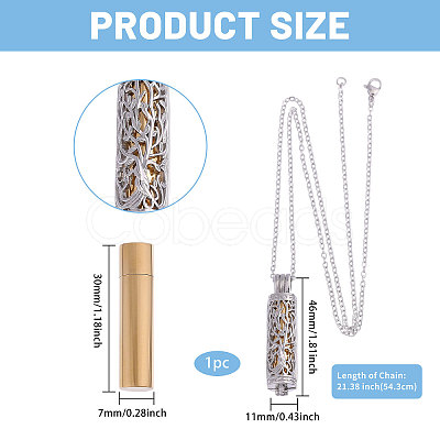 1Pc 304 Stainless Steel Tree of Life Hollow Column Pendant Pet Urn Ashes Necklaces NJEW-CA0001-28GP-1