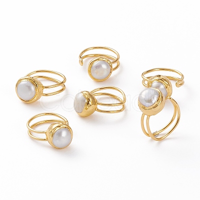 Adjustable Natural Pearl Cuff Rings RJEW-L095-G01-G-1