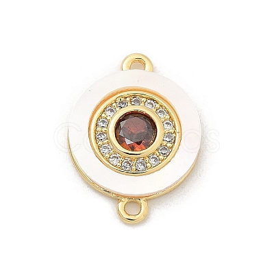 Brass Micro Pave Clear Cubic Zirconia & Shell Connector Charms KK-M303-03G-03-1