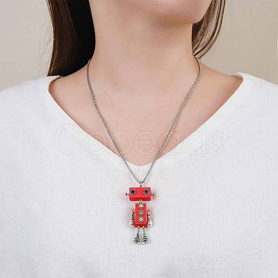 Alloy & Wood Robot Pendant Necklaces FS-WGB43E5-06-1