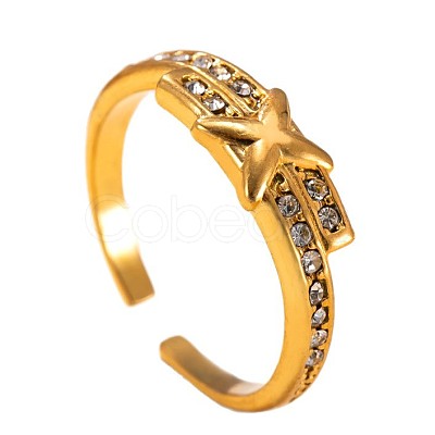 304 Stainless Steel Rhinestone Cuff Open Rings WG0D57E-01-1