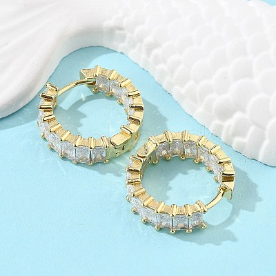 Brass Micro Pave Cubic Zirconia Huggie Hoop Earrings EJEW-K083-37G-B-1