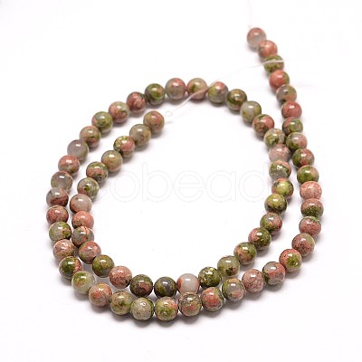 Natural Unakite Round Bead Strands G-P072-30-6mm-1