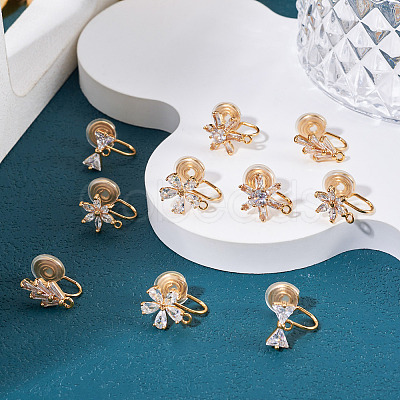 10Pcs 5 Styles Brass Micro Pave Cubic Zirconia Ear Cuff Findings KK-TA0003-23-1