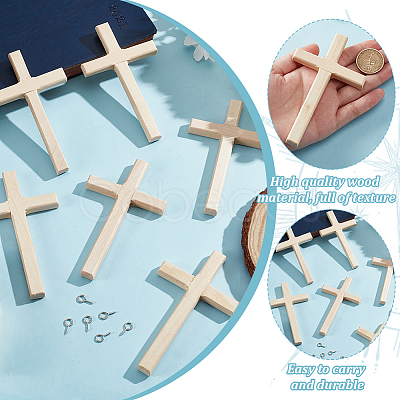 6Pcs Wooden Cross Wall Decoration AJEW-GO0002-23B-1
