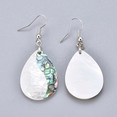 White Shell & Abalone Shell/Paua Shell Dangle Earrings EJEW-K081-03E-1