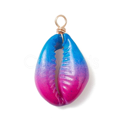 2Pcs 2 Colors Spray Painted Natural Cowrie Shell Deep Sky Blue Pendants PALLOY-JF04260-1