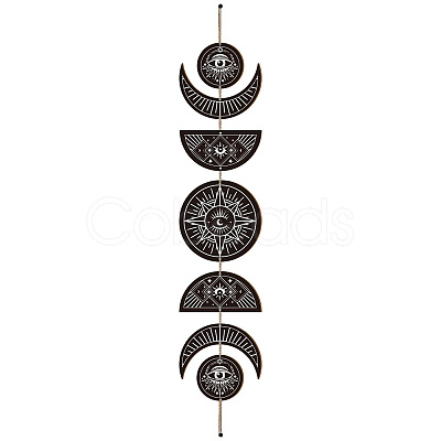 Moon Phase Wood Hanging Wall Decorations HJEW-WH0054-009-1