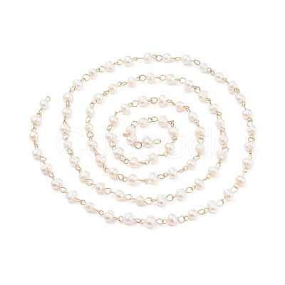 Handmade Natural Freshwater Pearl Beaded Chains AJEW-JB01088-01-1