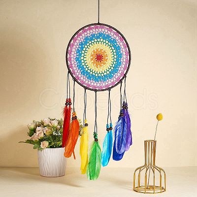 Indian Style Woven Net/Web with Feather Pendant Decoration HJEW-SZ0001-30-1