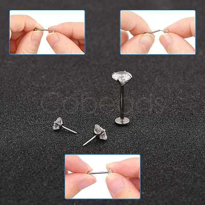 15Pcs 304 Stainless Steel Clear Cubic Zirconia & G23 Titanium Alloy Flat Round Stud Earrings EJEW-FS0001-30-1