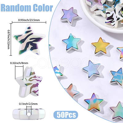 50Pcs Rainbow Iridescent Printed Opaque Acrylic Beads OACR-SP0002-13B-1