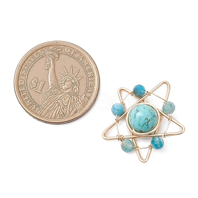 Synthetic Turquoise & Faceted Natural Apatite Copper Wire Wrapped Pendants PALLOY-TA00368-05-1