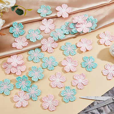 60Pcs 2 Colors Flower Polyester Ornament Accessories DIY-HS0002-28-1