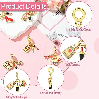 5Pcs 5 Styles Woman Theme Brass Enamel European Dangle Charms KK-CJ0003-91-1
