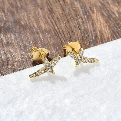 925 Sterling Silver Clear Cubic Zirconia Stud Earrings EJEW-Q032-01D-G-1