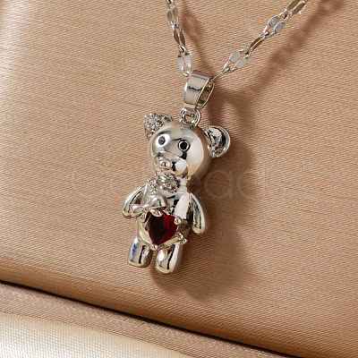 Brass Pave Cubic Zirconia Cute Bear Pendant Necklaces for Women ZL7523-4-1