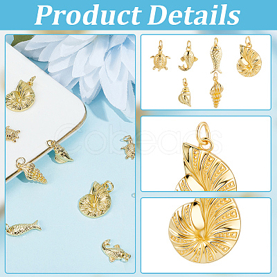 12Pcs 6 Styles Rack Plating Brass Pendants KK-BBC0023-99-1