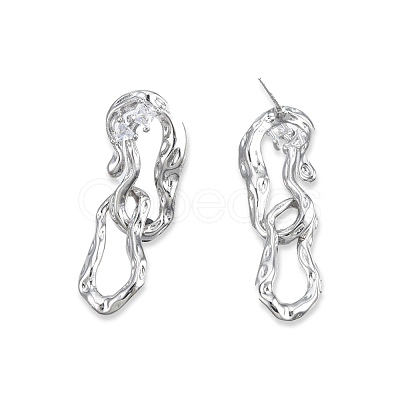 Clear Cubic Zirconia Interlocking Twist Oval Dangle Stud Earrings EJEW-N012-50P-1