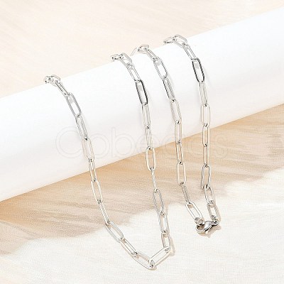 304 Stainless Steel Paperclip Chain Necklaces NJEW-H072-01P-1