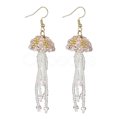 304 Stainless Steel Glass Seed Beads Jellyfish Dangle Earrings EJEW-MZ00553-01-1