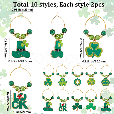 20Pcs 10 Styles Saint Patrick's Day Alloy Enamel Charm Wine Glass Charms AJEW-SC00046-1