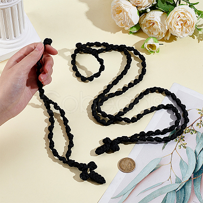 2Pcs 2 Styles Polyester Braided Cord Cross Pendant Prayer Necklaces NJEW-UN0001-87-1