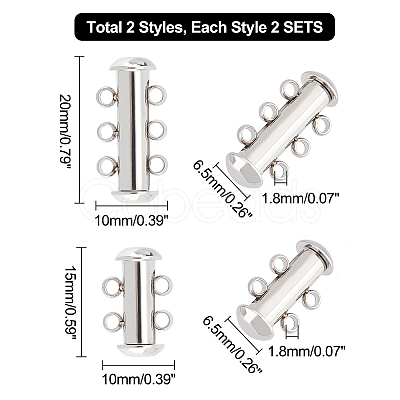 Unicraftale 4Sets 2 Style 304 Stainless Steel Slide Lock Clasps STAS-UN0035-16-1