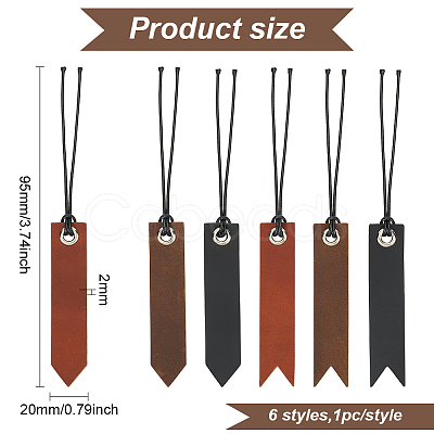 6Pcs 6 Styles Leather Bookmarks AJEW-FG0003-78-1